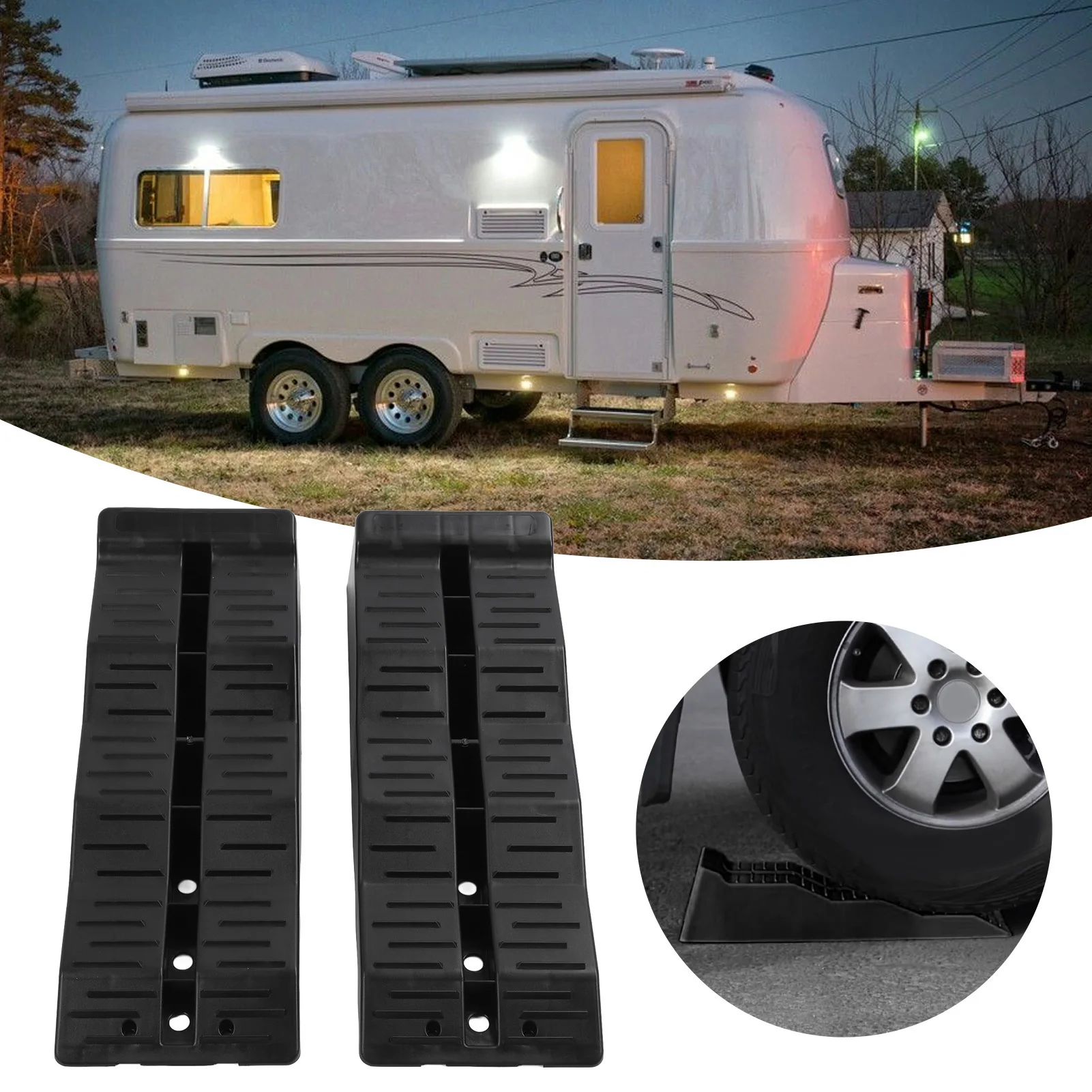 

11000LBS RV Leveling Ramps Heavy Duty Leveler Wheel Chock for Travel Trailer 3-Level Height Adjustment Anti-Slip Constru