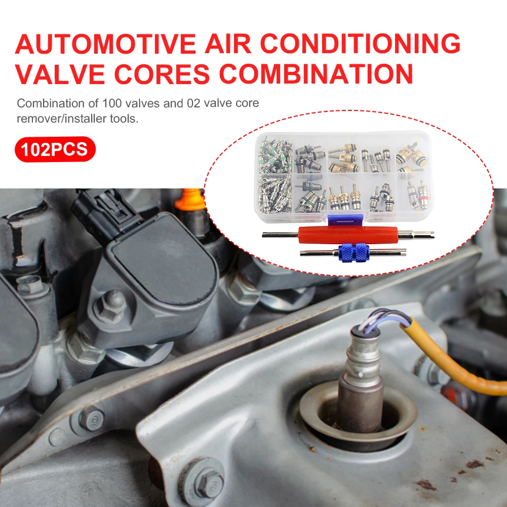 

102Pcs AC Valve Core Assortment R134A Car Air Conditioner Valve Cores Assortment with Tool AC Shrader Valve Core for Buick