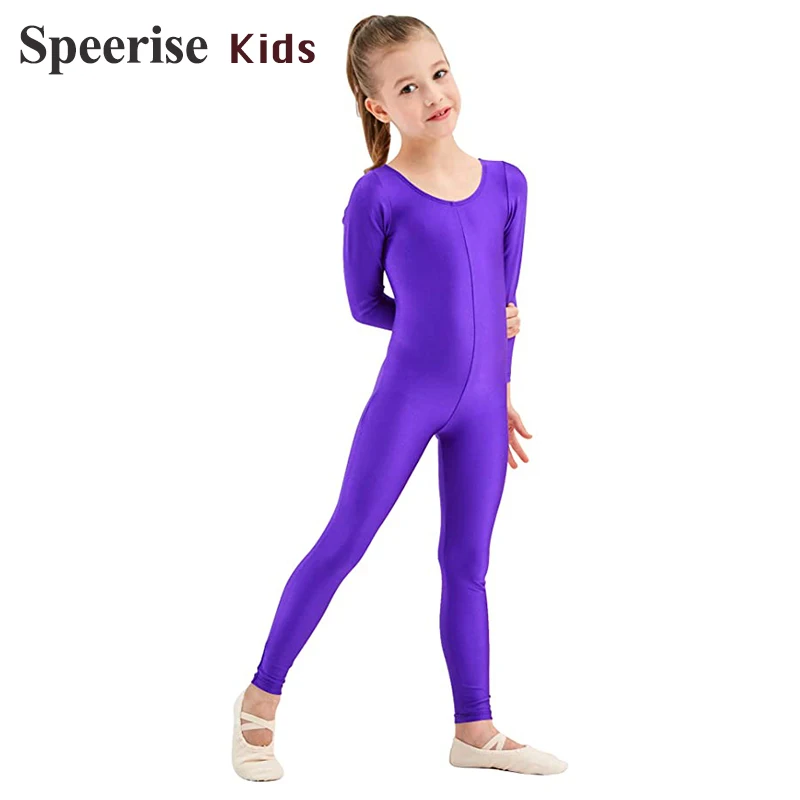 Speerise Kinder-Ballett-Tanzbekleidung, Ganzanzug, langärmelig, Spandex, Yoga-Kleidung, Gymnastik, Mädchen, Jungen, Cosplay-Kostüm, Ganzkörper, Schwarz