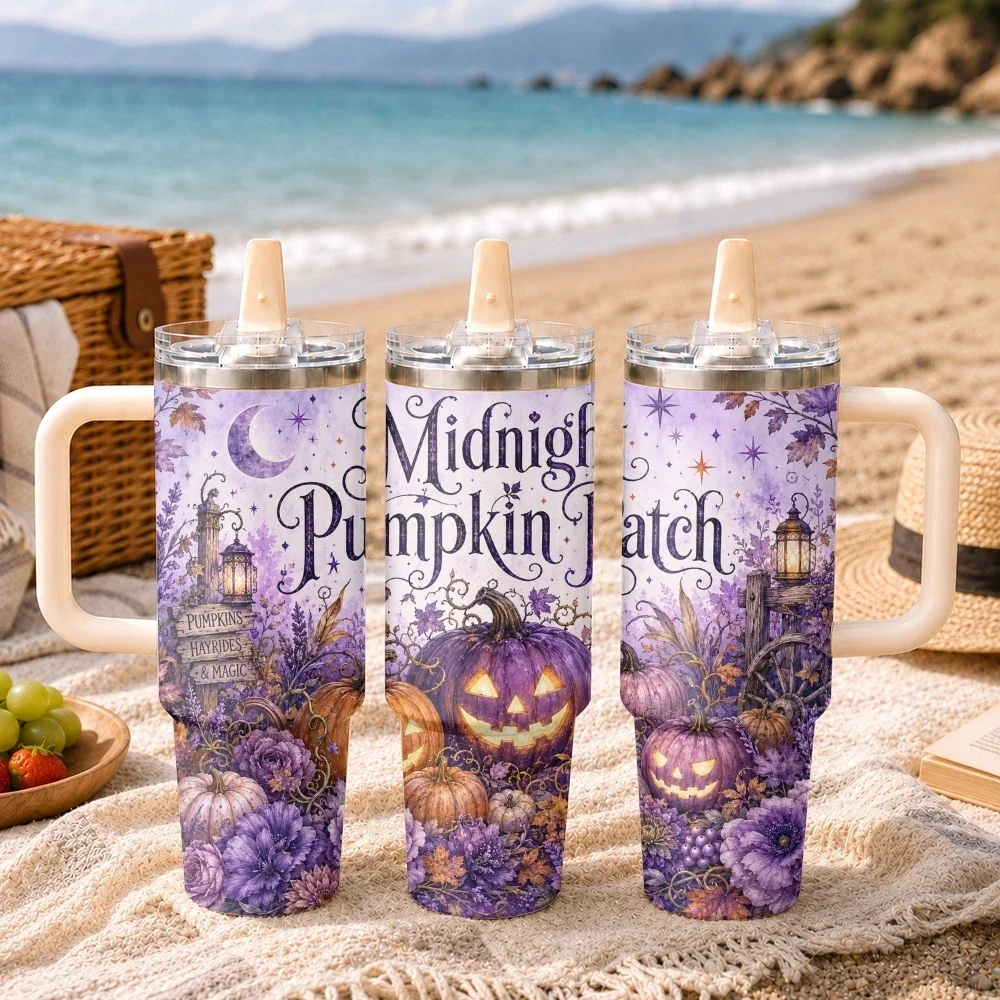 Midnight Pumpkin Patch Magic Vacuum Flasks 40oz 3rd Gen Vacuum Insulated Stainless Steel Tumbler Cup With Handle Straw Lid