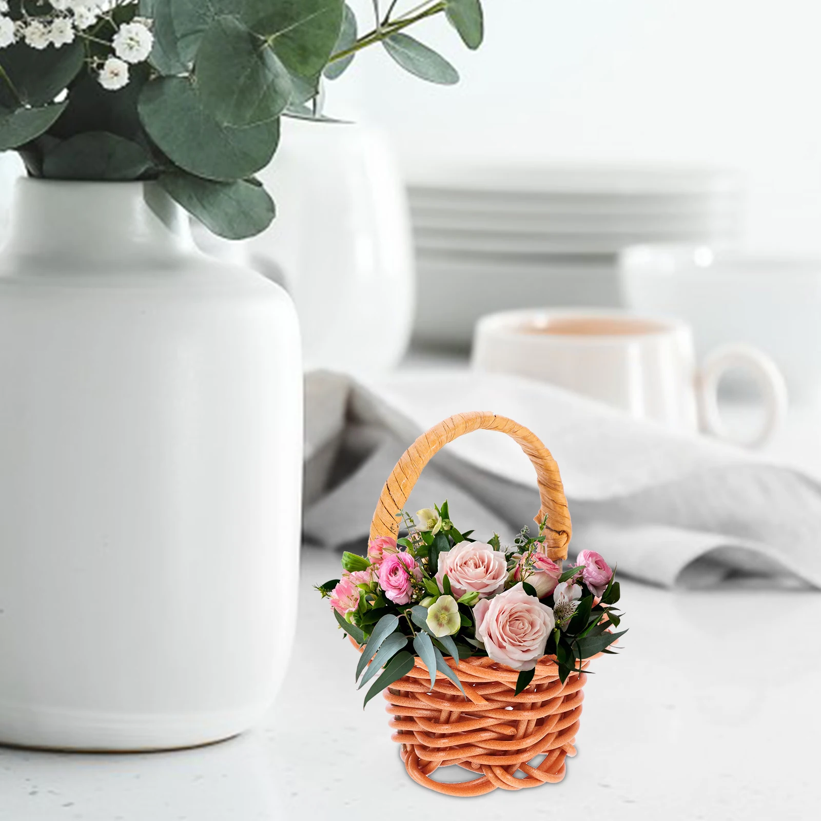 

10 Pcs Rattan Shopping Basket Portable Woven Small Mini Miniature Wicker with Handle Cover Travel