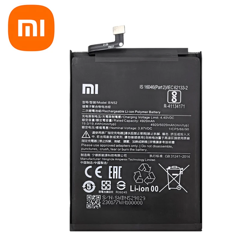 2024 Years 100% Original BN52 5020mAh Battery For For Xiaomi Redmi Note 9S Note 9 Pro Phone Replacement Batteries Fast Shipping