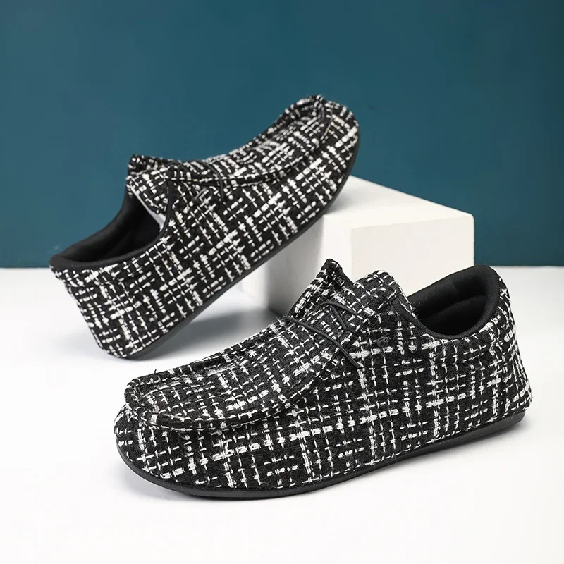 Men Casual Canvas Footwear Soft Comfortable Flat Round Toe Black Loafers for Male Lightweight Driving Cycling Boat Shoes Yellow