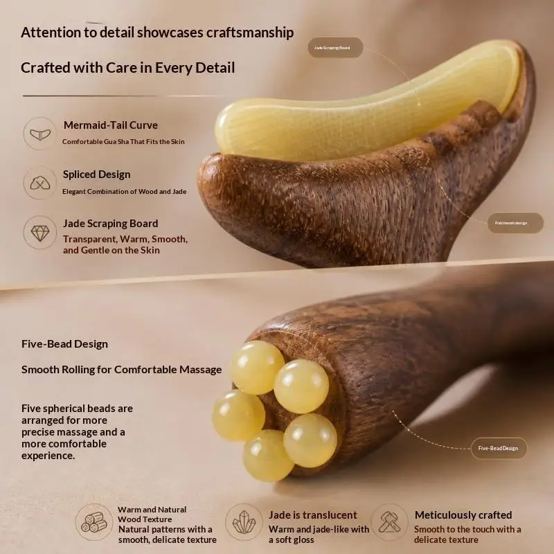 Wooden Handle Facial Massage Tool Ergonomic Grip Self Care Gift Gua Sha Board Smooth Rounded Edges Portable