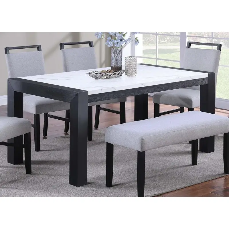 Elegant White Faux Marble Dining Table with Charcoal Legs - Modern Two-Tone Design in a Sleek Style, Perfect for Your Dining