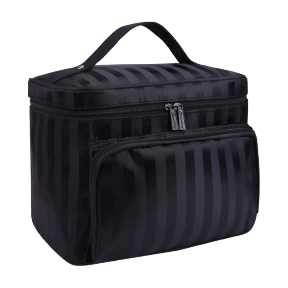 Multifunctional Hand-held Stripe Cosmetic Bag Large Capacity Foldable Toiletry Bag with Zipper Waterproof Makeup Bag for Home