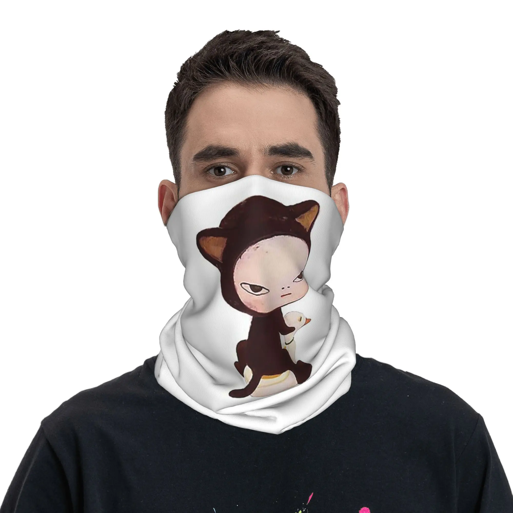 Yoshitomo nara bandana pescoço gaiter impresso lenço facial multi-uso balaclava equitação para homens mulheres adulto à prova de vento