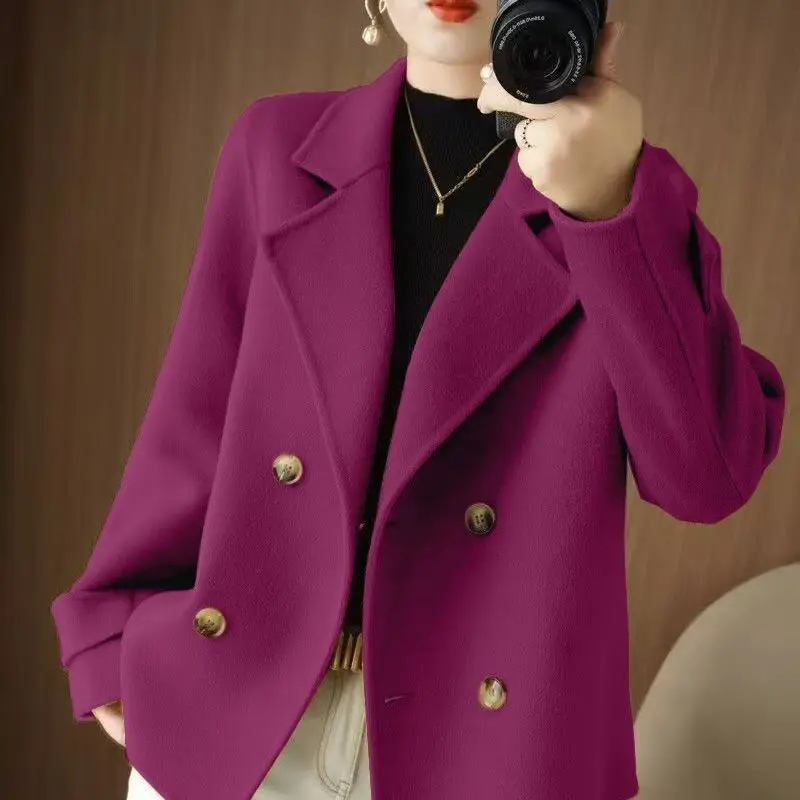 

Autumn Winter Loose Woolen Cardigan Coat Short Suit Collar Woolen Coat Temperament Fashion Trend Large Size Women's Clothing