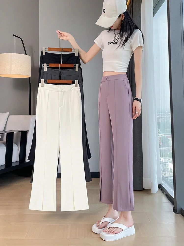 

Micro flared pants for women in summer, thin 2024, high waist, slimming effect, 9% sun protection, narrow version, wide leg pant