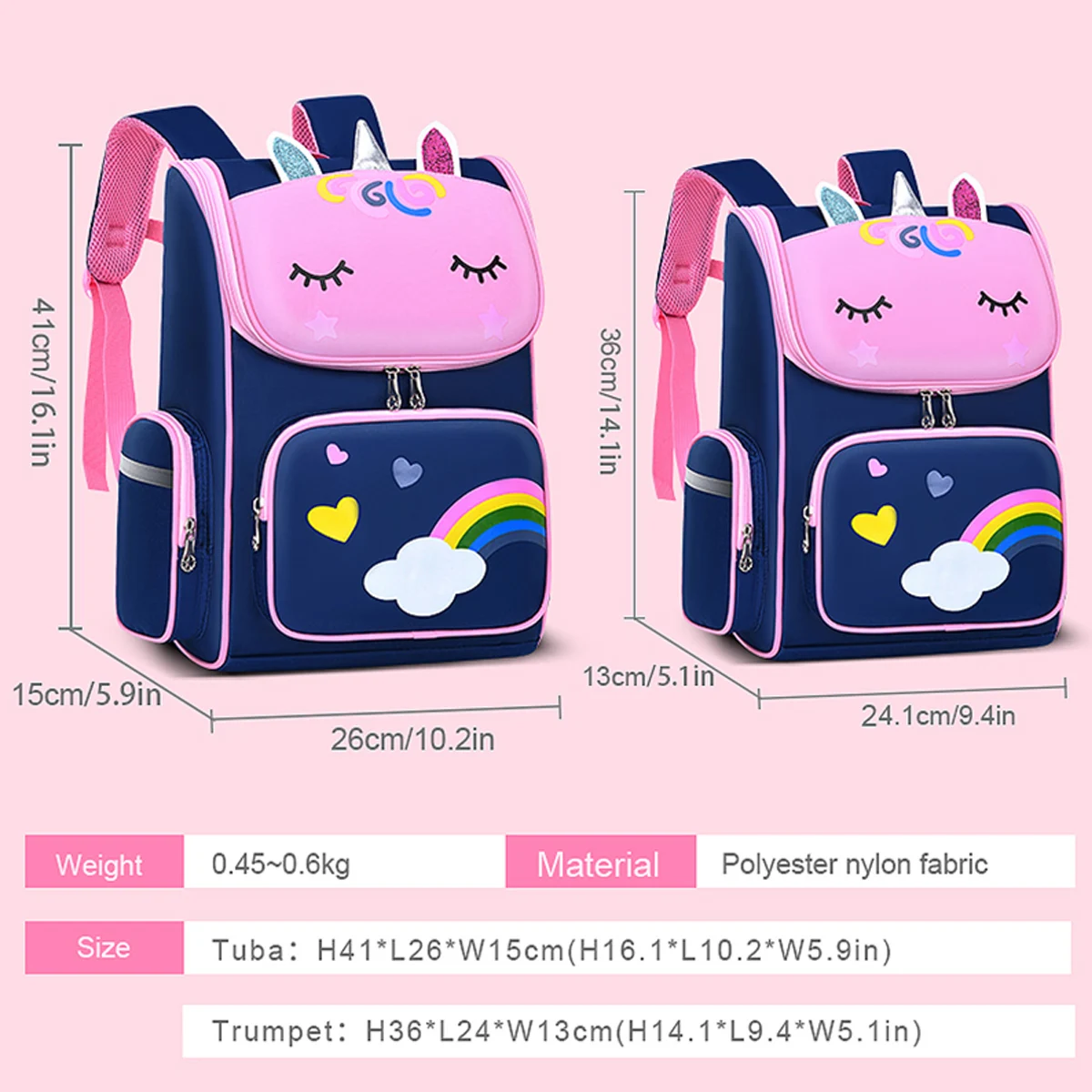 New CHILDREN\'S Elementary School Students Schoolbag 6-12 Years Old Boys and Girls Shoulders Backpack 1-6 Grades Unicorn Cute Wat