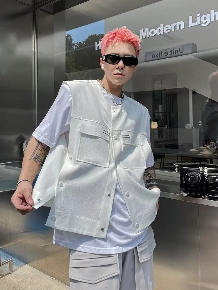 

Модный осенний мужской костюм свободного кроя: пиджак, жилет, повседневная верхняя одежда, рабочая одежда, с круглым вырезом, на одной пуговице