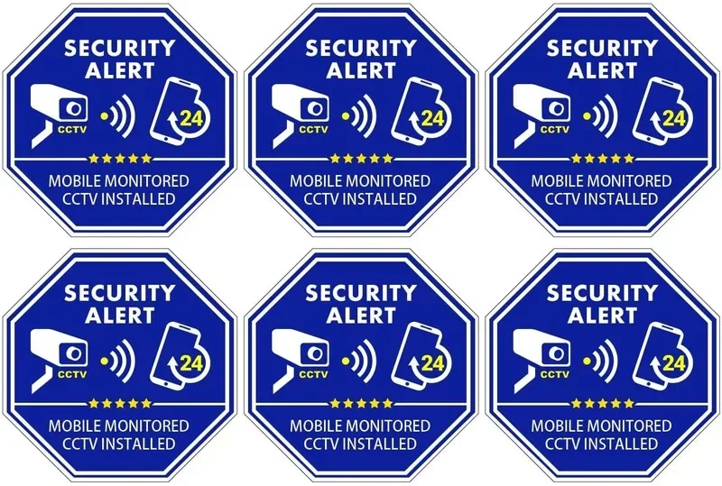 CCTV Video Surveillance Security, adesivos instalados móveis, interiores e exteriores, 3,3 em * 3,3 em, 6PCs