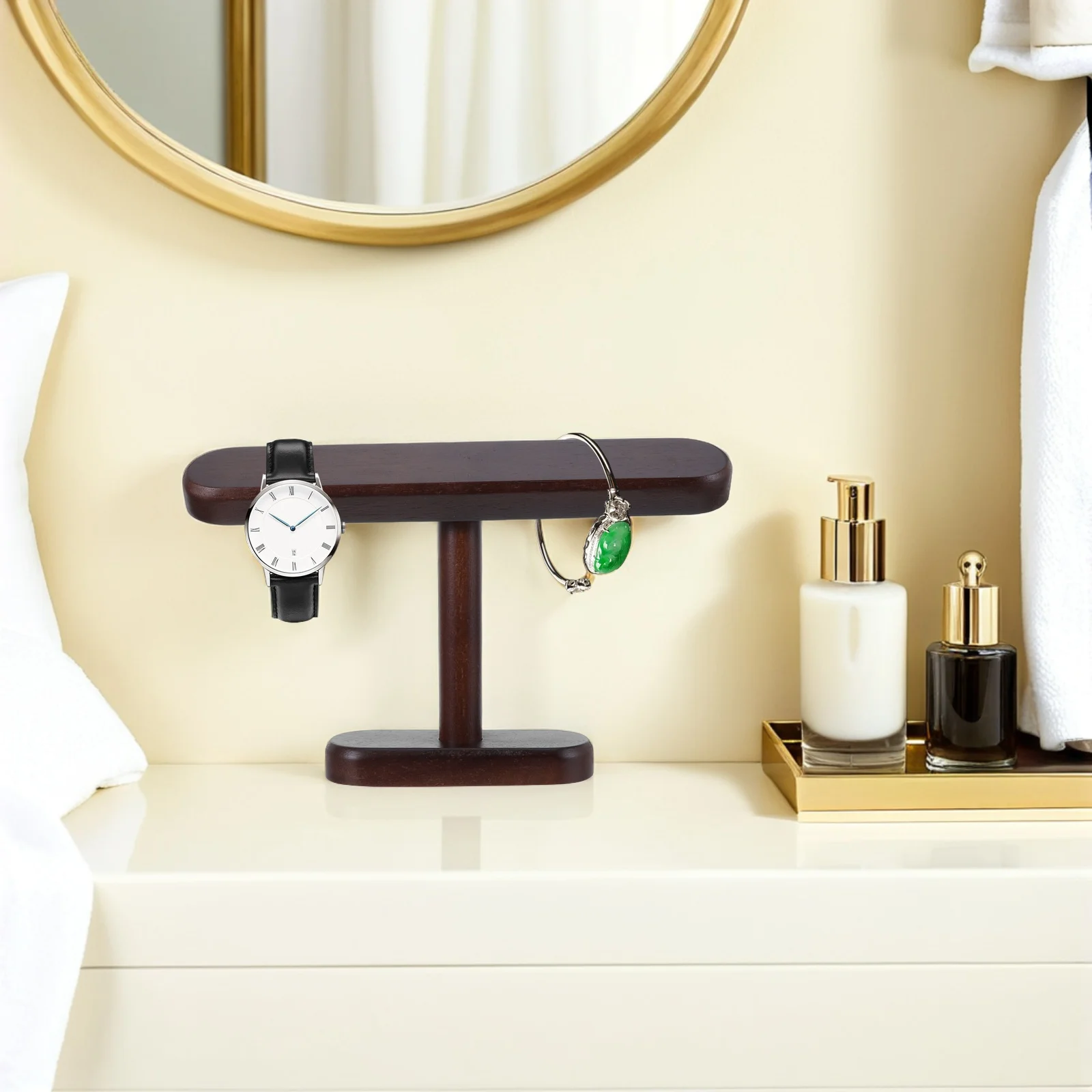

Wooden Jewelry Organizer Stand Tidy Storage for Bracelets Necklaces Watches Display Bangle Holder Countertop Dresser Decorative