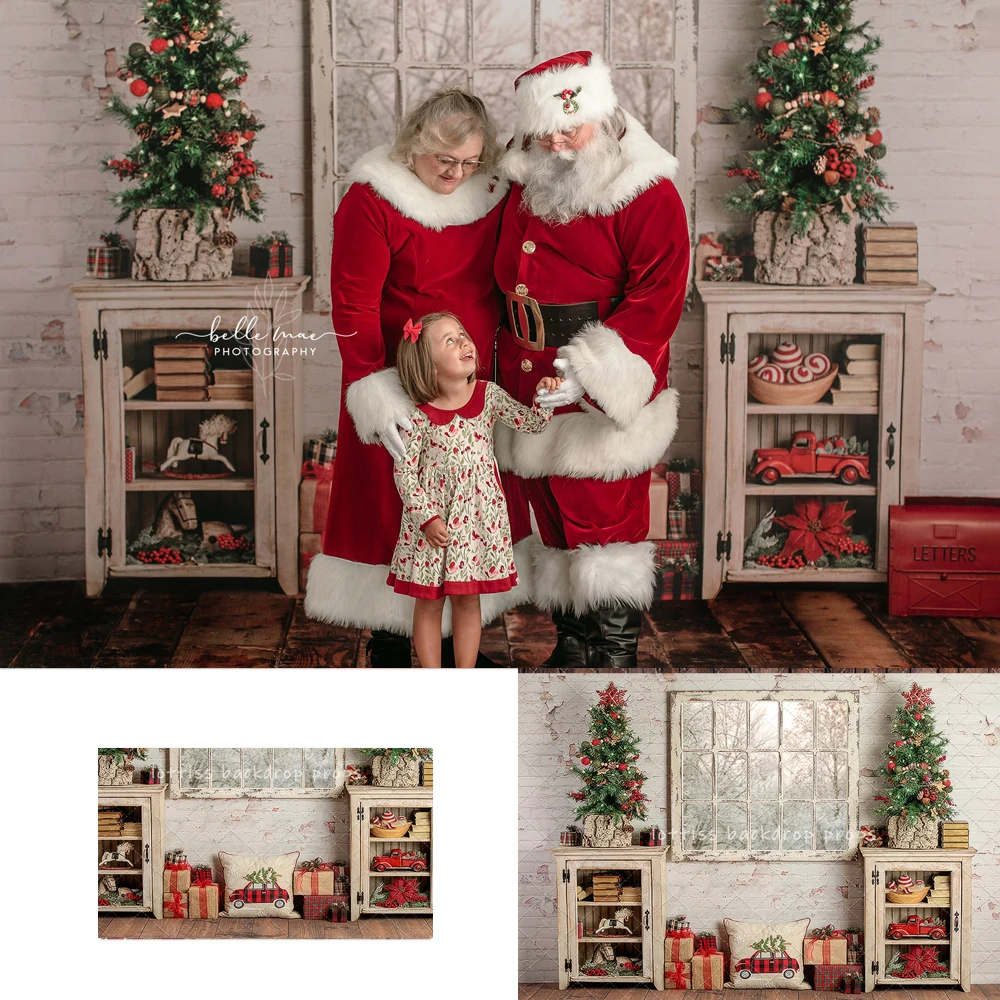 

Xmas Country Holiday Backdrops Kids Adult Photography Child Baby Photocall Wooden Wall Windows Wreath Decors Backgrounds