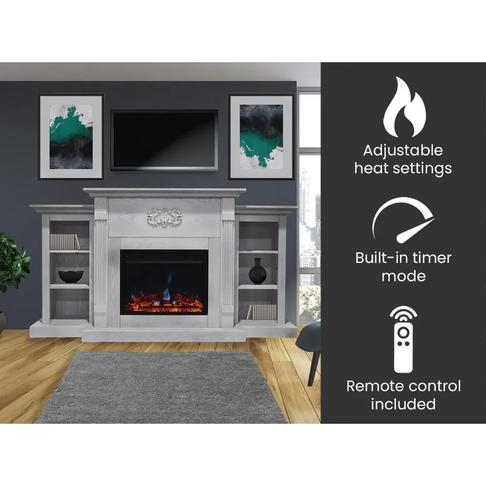 حامل تلفزيون هانوفر كلاسيك مقاس 72 بوصة مزود بشاشة عرض سجلية عميقة ولهب واقعي متعدد الألوان، كهربائي حديث