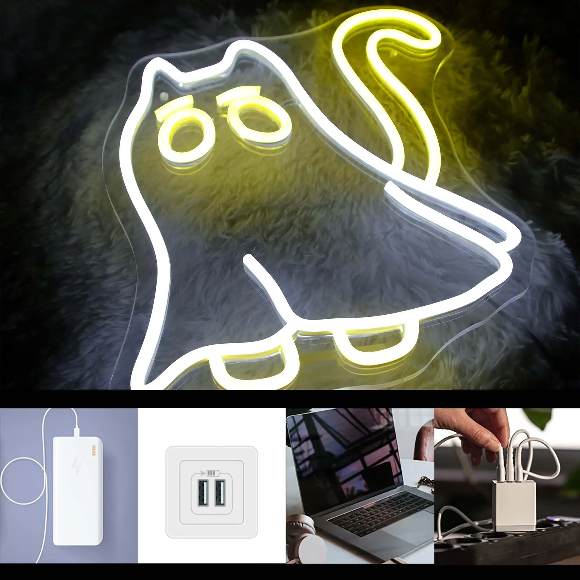 Ghost Cat Neon Signs LED Wall Decor USB Powered Halloween Party Decor Gifts Light Signs for Bedroom Kid’s Room Bar Club Shops