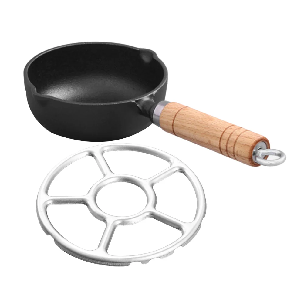 

Cast Iron Hot Oil Pan Little Pot Pour Small Wok with Handle Wood Egg Frying Metal Spout Butter Warmer Sauce Cooking Melting