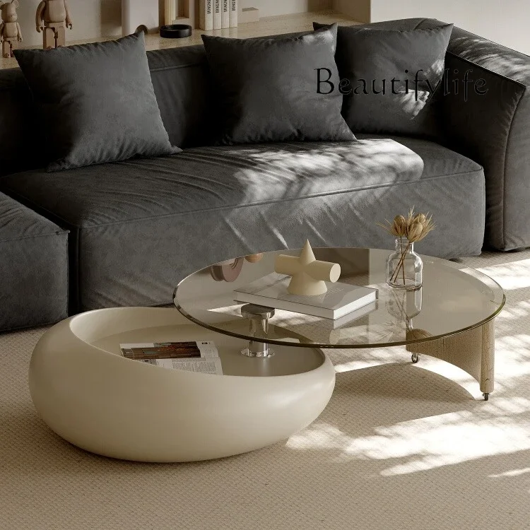 

09Italian minimalist rotating coffee table designer creative round paint high-end small apartment living room home