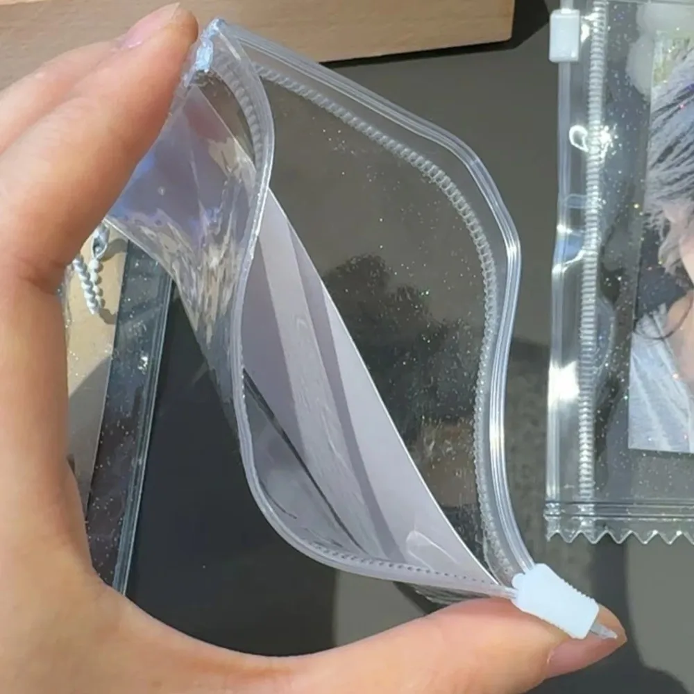 5PCS Clear Shining Card Sleeve Protector with Hanging Chain 3inch PVC Photo Card Holder Candy Zipper Photo Card Display