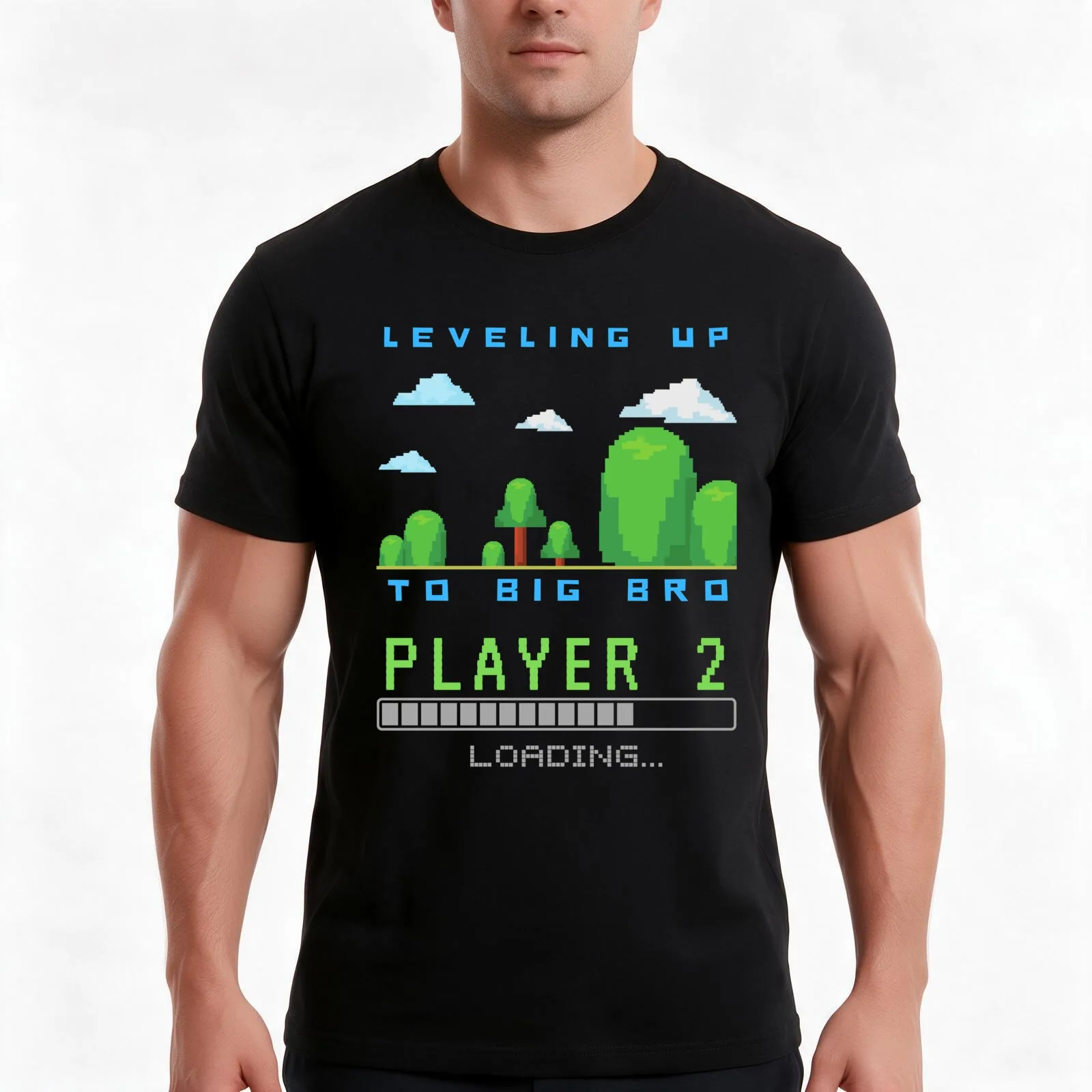 leveling up to big bro T-Shirt, Summer Casual Cotton Tee, Oversized Streetwear Tops, Vintage Graphic Print, Unisex Men Women