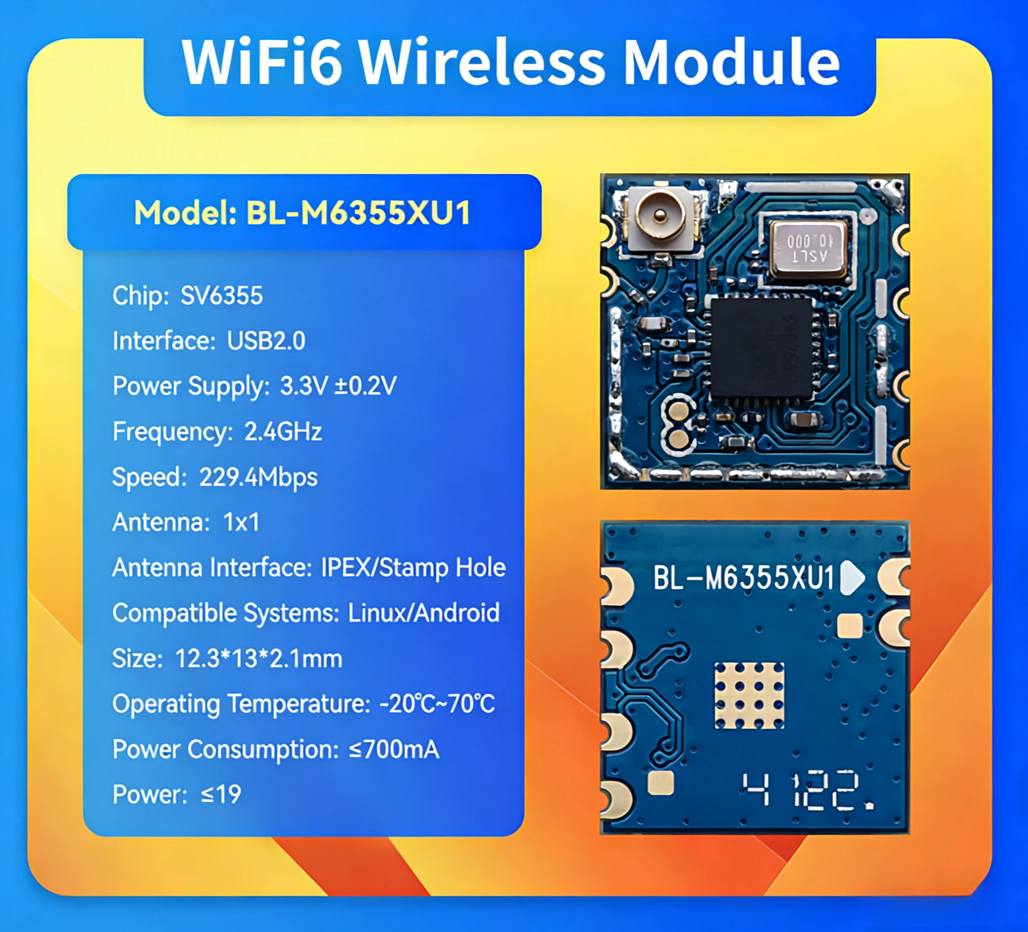 BL-M6355XU1 WiFi6 Wireless Module with SV6355P chip WiFi Bluetooth BLE 2.4G for Camera Networking