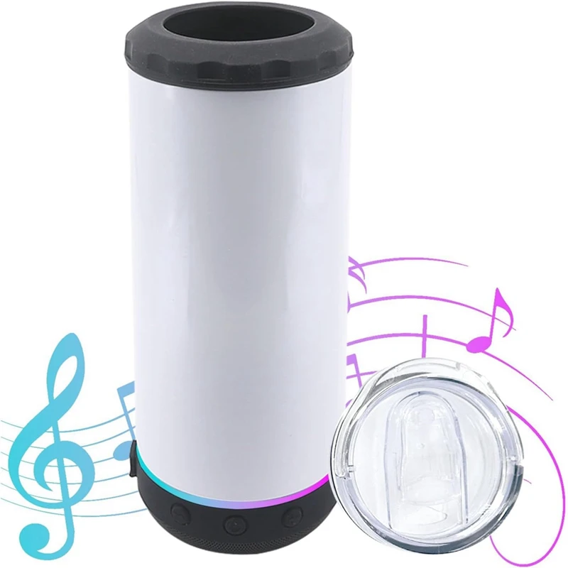 Altavoz Bluetooth en blanco sublimado de 16 Oz, soporte de cerveza refrigerado 4 en 1 con aislamiento de acero inoxidable, fácil de usar, 1 paquete