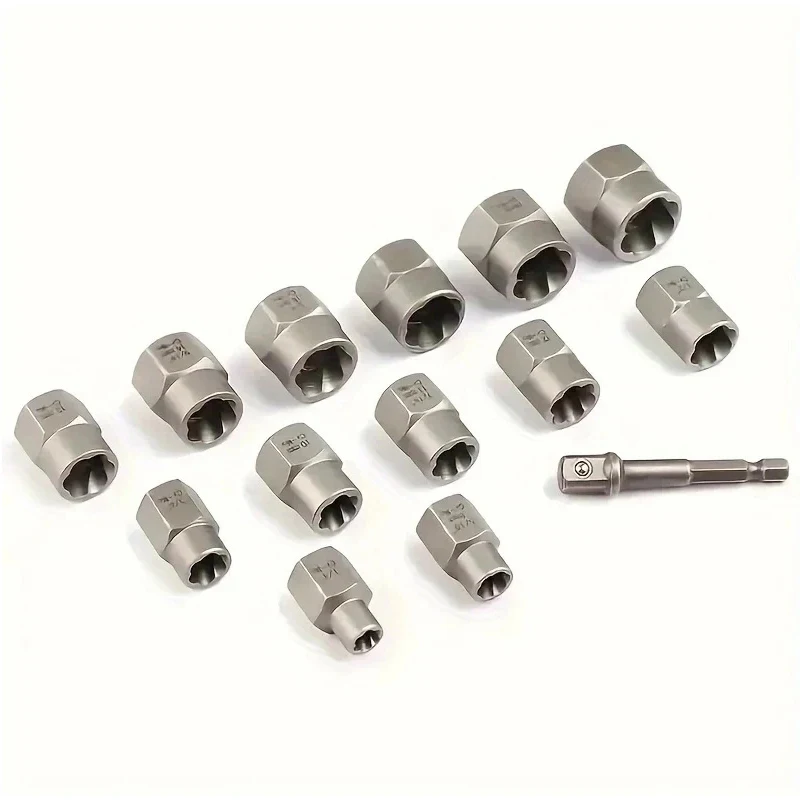 14-piece Bolt & Nut Extractor Tool Set  Anti-theft Screw Remover Socket Kit Extractor For Damaged Rounded & Seized Fasteners