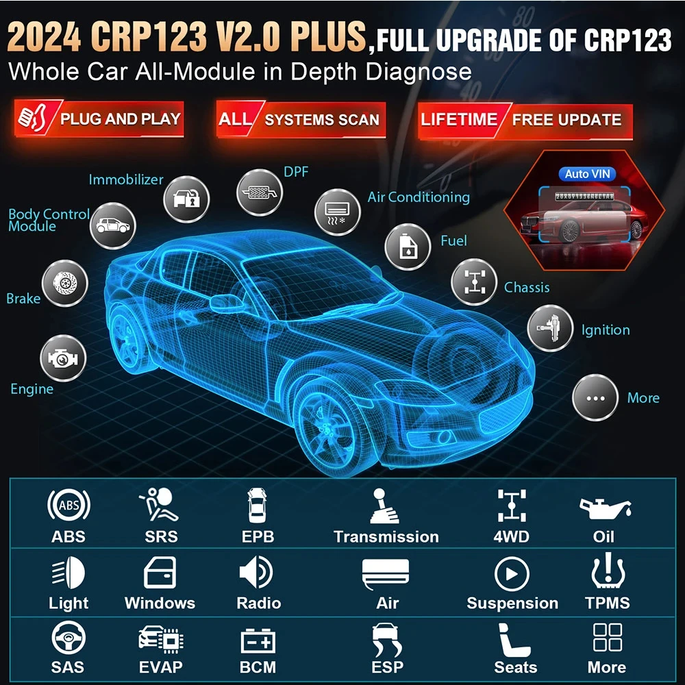 2024 Upgrade Launch CRP123 V2.0 plus OBD2 Scanner Original Diagnostic Tool for all systems Automotive Scan OBDII VIN Reader