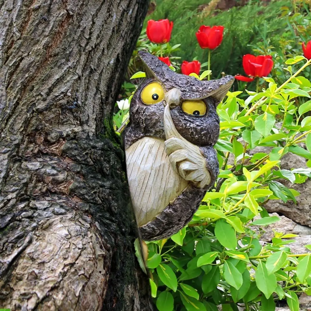 Resin Owl Tree Hanging Personified Cute Tree Decorations Pendant Simulated Waterproof Animal Ornaments Statue Gift