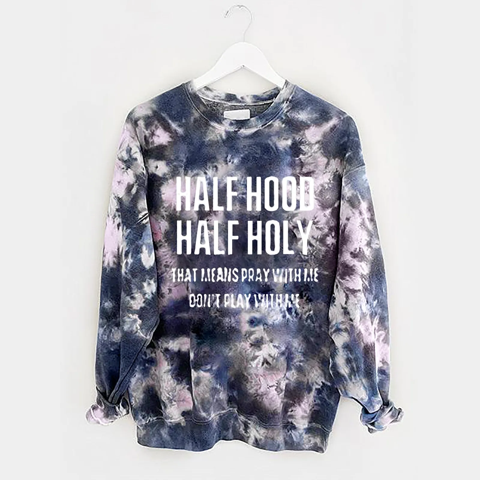 

Graphic Hoodies Ladies Casual Tie-Dye Printing Long-Sleeve Round Neck Pullover Sweatshirt Shoulder Sweater