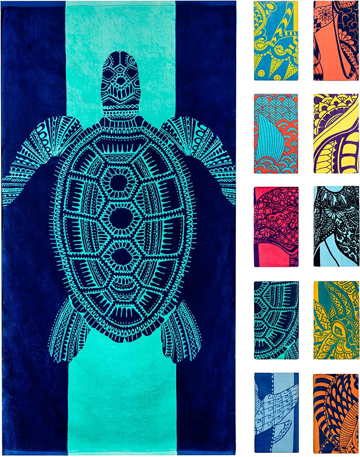 Blue Turtle Beach Towel – Tropical Blue Colors with A Unique Design, Extra Large Made from 100% Cotton for Kids & Adults