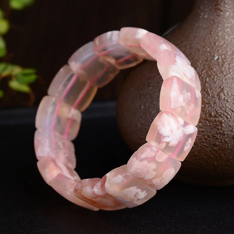 Natural Cherry Agate Gemstone Beads Bracelet Woman Stretch 18*13mm Crystal Rectangle Bead Bangle AgateBracelet AAAAAA