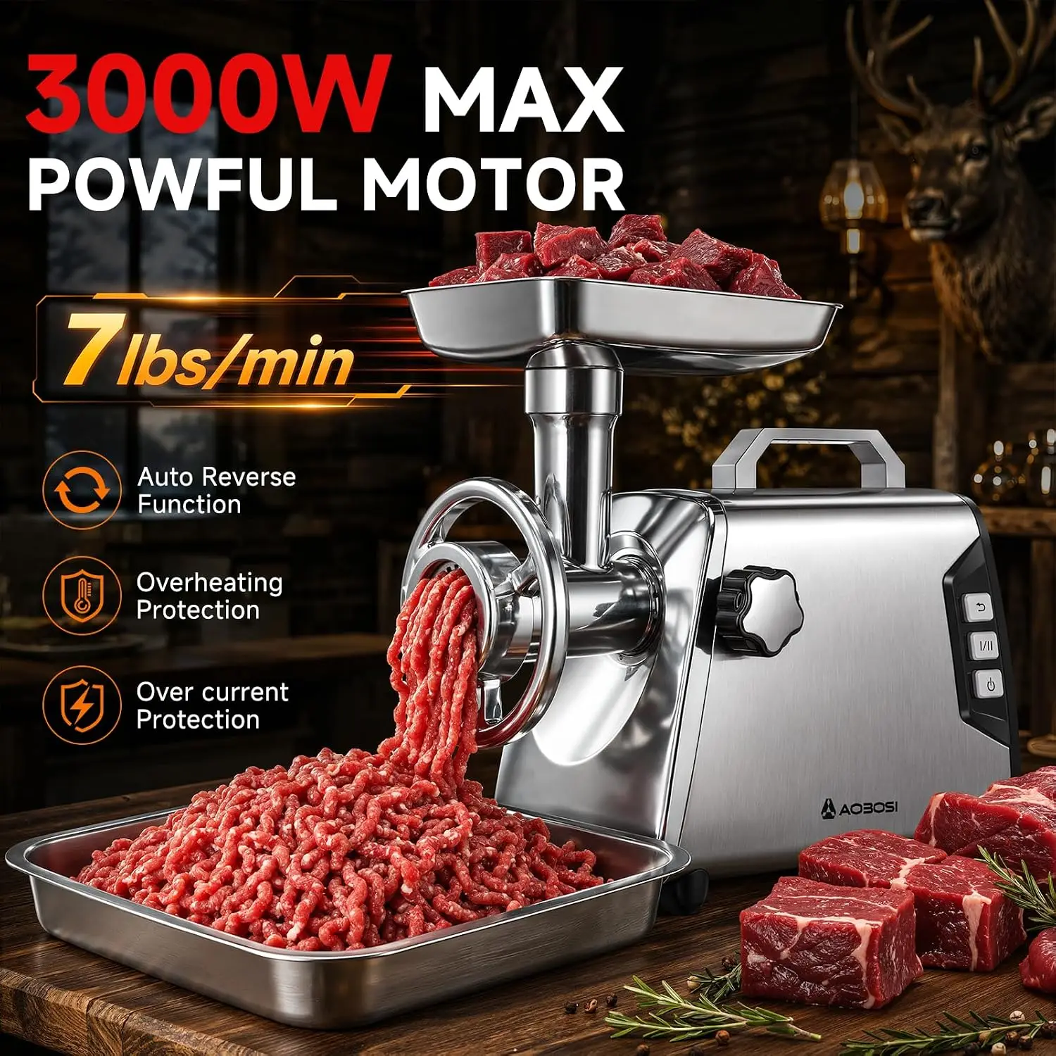 Meat Grinder #12, Heavy-Duty 3000W, Designed for Hunters and Wild Game Processing