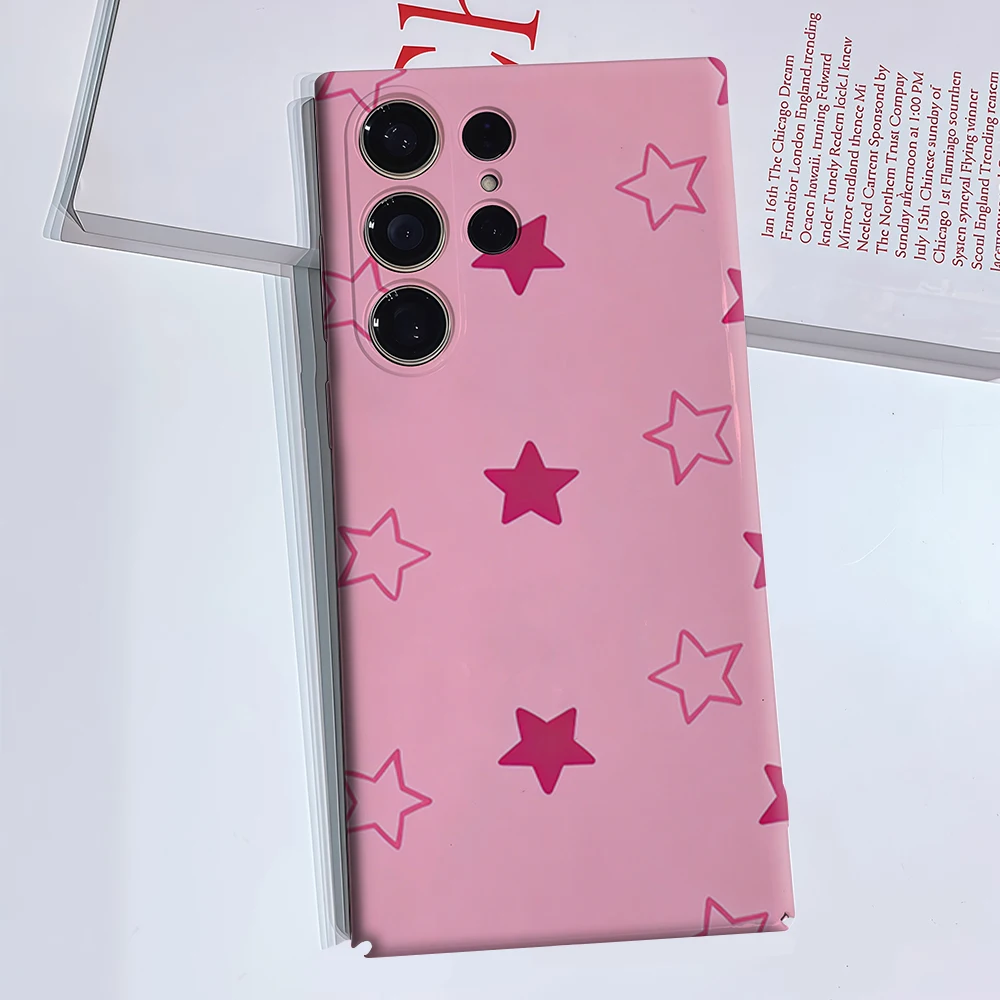 Pink Star Outline Phone Case for Samsung Galaxy S26 S25 Ultra S24 S23 Ultra Plus Glossy Double-layer Back Cover