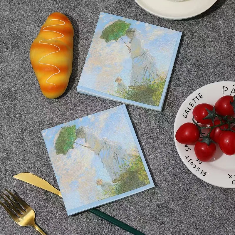 20pcs 25cm 3Layer New Picnic Atmosphere Napkins Oil Painting Style White Dress Girl Colorful Paper Towels DIY Decoupage Paper