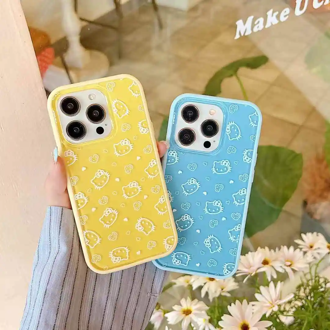 Sweet Cool Hello Kitty Full Screen KT Phone Case For iPhone 16 15 14 13 12 Pro Max Plus XR XS MAX MINI Y2K Girl Anti Fall Cover
