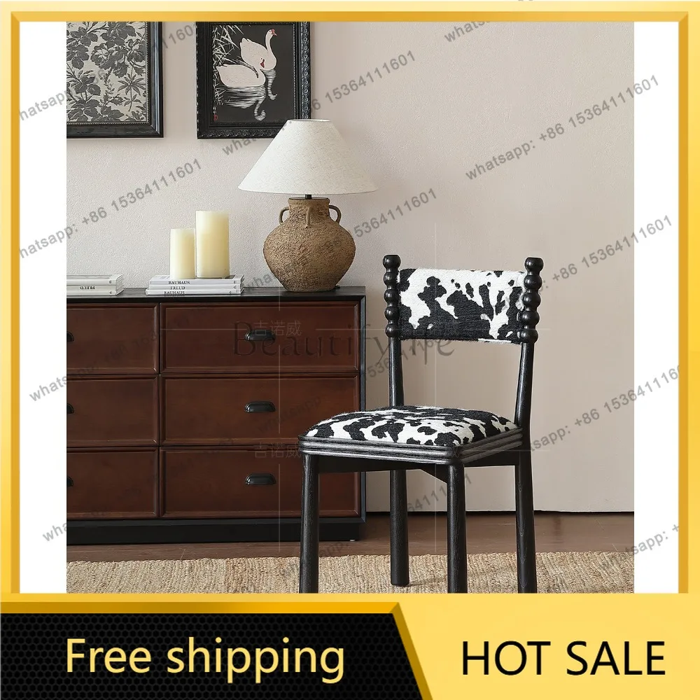 LD solid wood soft seat backrest light French dining chair, modern minimalist vintage style chair