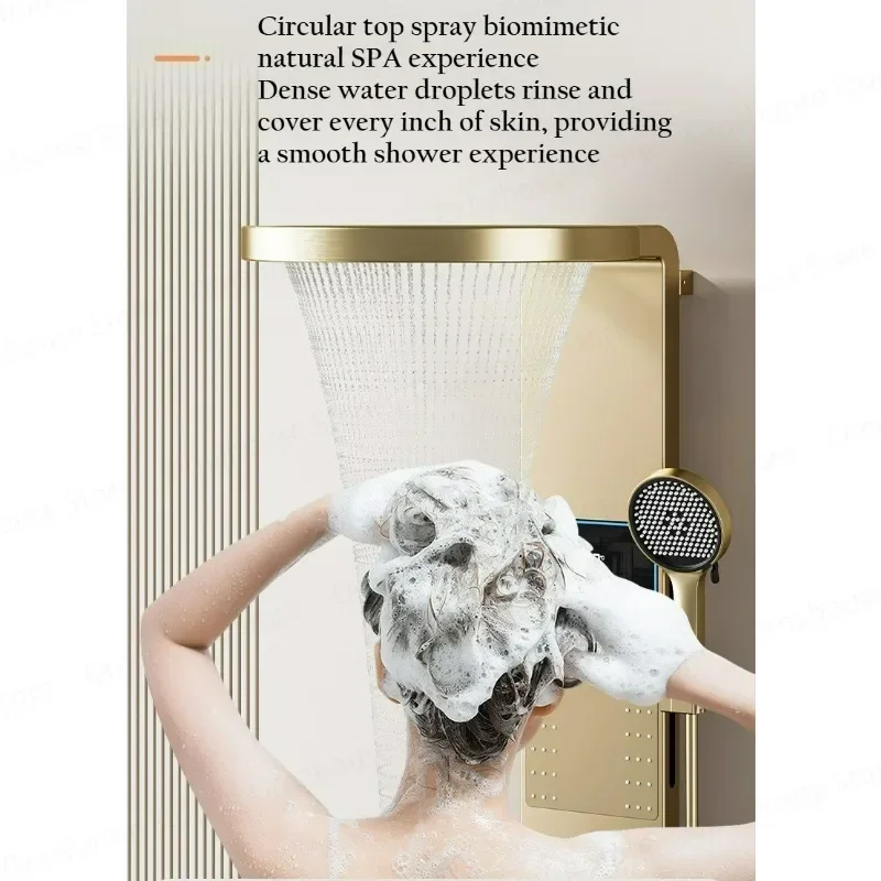 Wall Mounted Gold Grey Aluminum Waterfall Shower Panel Set with LED Digital Display New Bathroom Lighting System