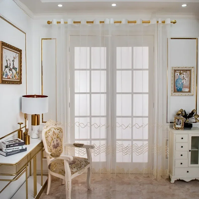 

Golden Tulle Modern Sheer Curtains for Living Dining Room Bedroom Geometric Embroidery Luxury Curtains Coffee Bedroom customize
