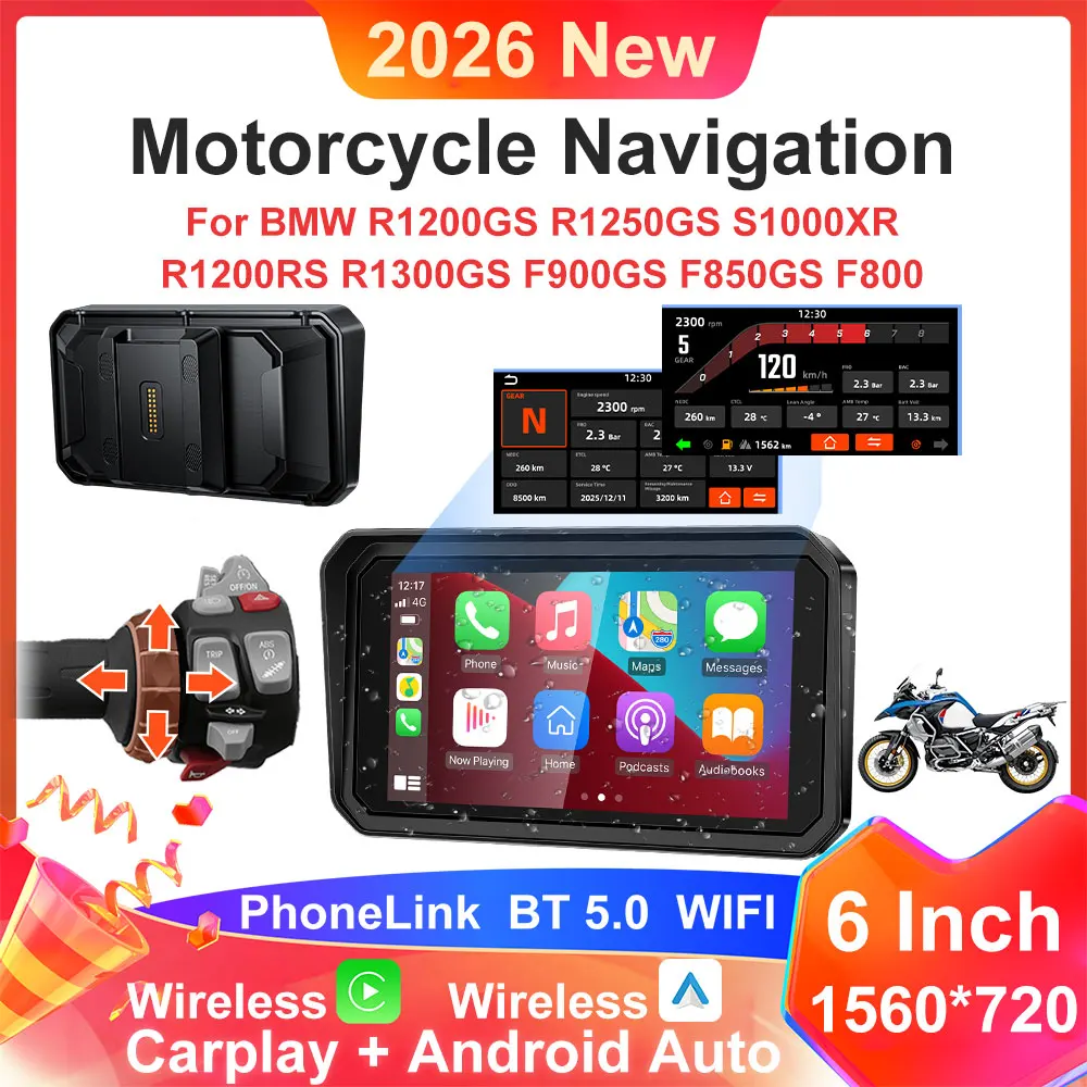 

6-дюймовый беспроводной навигатор для мотоциклов BMW с Android Auto и CarPlay для моделей M1000 XR, R1200GS, R1250GS, S1000XR, S1000RR, R1300GS