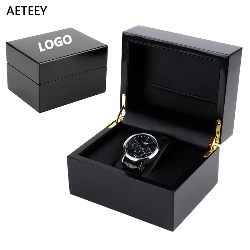 

Piano Paint Glossy All Black Box Watch Storage MDF Wooden Case Watch Jewelry Organizer Packaging Boxs Gift Box Customizable Logo