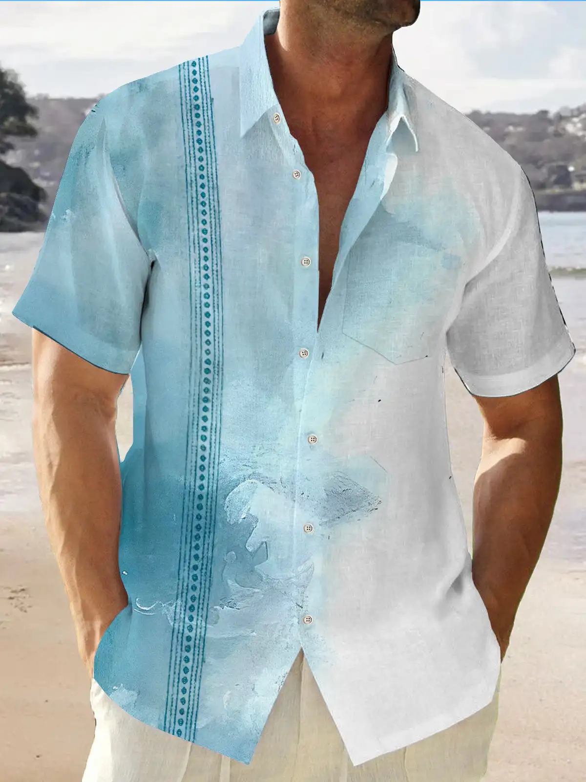 

Hawaiian Stripe 3D Printed Men's Casual and Fashionable Short Sleeve Shirt Street Summer Street Tops Lapel Button Blouse Tees