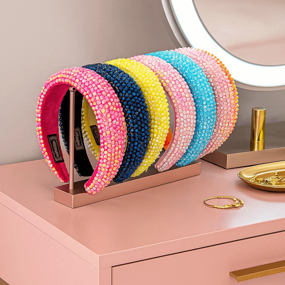 

Элегантная повязка на голову с широкими полями и стразами, мягкий дизайн, головной убор ручной работы в стиле барокко, блестящий утолщенный женский обруч на голову, свадебный