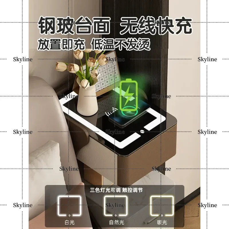 Smart Rechargeable Bedside Table, Light Luxury Modern Design 30-40cm Wide for Small Bedroom