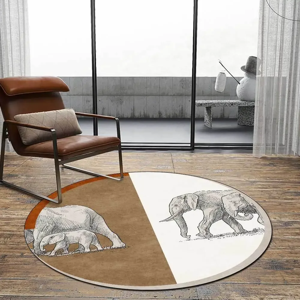 Leopard Tiger Head Rug Carpets For Living Room Luxury Modern Orange Yellow Brown Lion Elephant Round Rugs 3D Bedroom Floor Mats