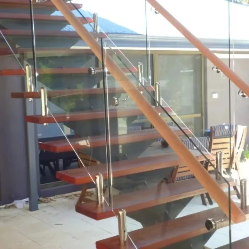 custom.Modern Stairs Glass Railing Wooden Step Straight Mono Stringer Staircase