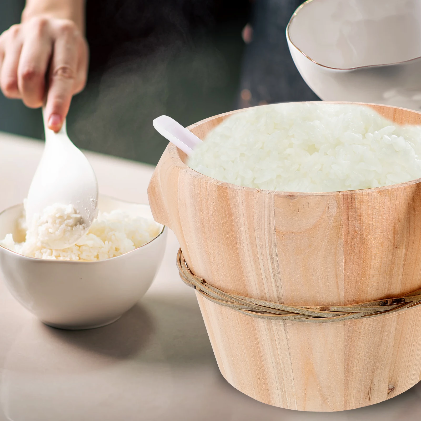 

1pc Steamed Rice Barrel 21cm Natural Wooden Steamer Hand Polished Smooth Surface Long Lasting Use Kitchen Supply Rice Bucket
