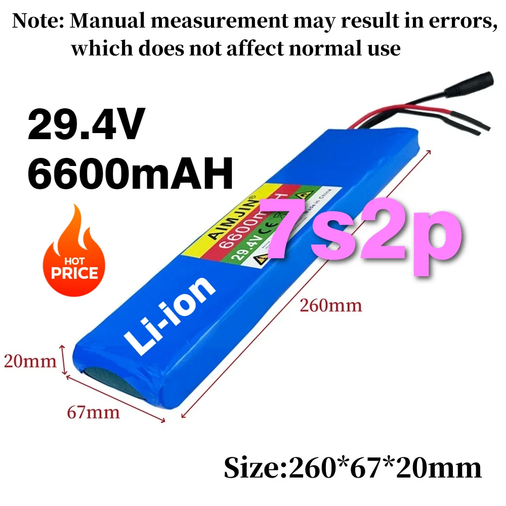 

7s2p high-quality 29.4V 6600mAH rechargeable lithium-ion battery with battery pack, built-in BMS+charger