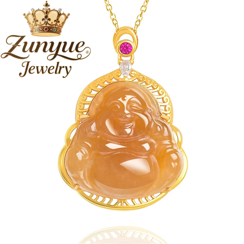 

Natural Hetian Jade Sugar Material Yellow Buddha Gong Laughing Buddha Jade S925 Silver Inlaid Pendant Fashionable Pendant Amulet