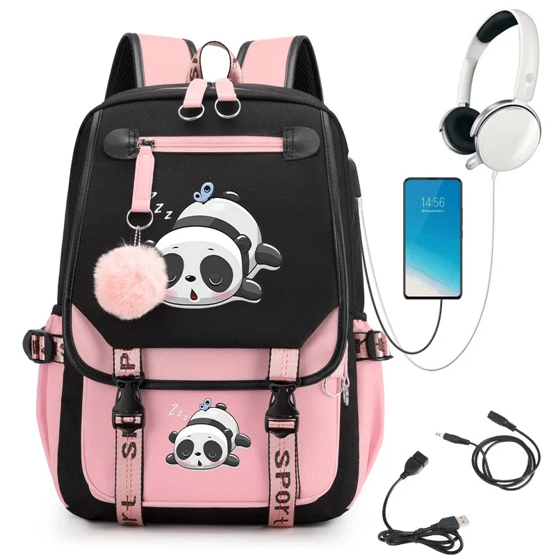 

Girl Backpack School Bag Kid Child Teenage Schoolbag Sleeping Panda Bookbag Primary Kawaii Cute Bagpack Usb Teens Travel Bookbag